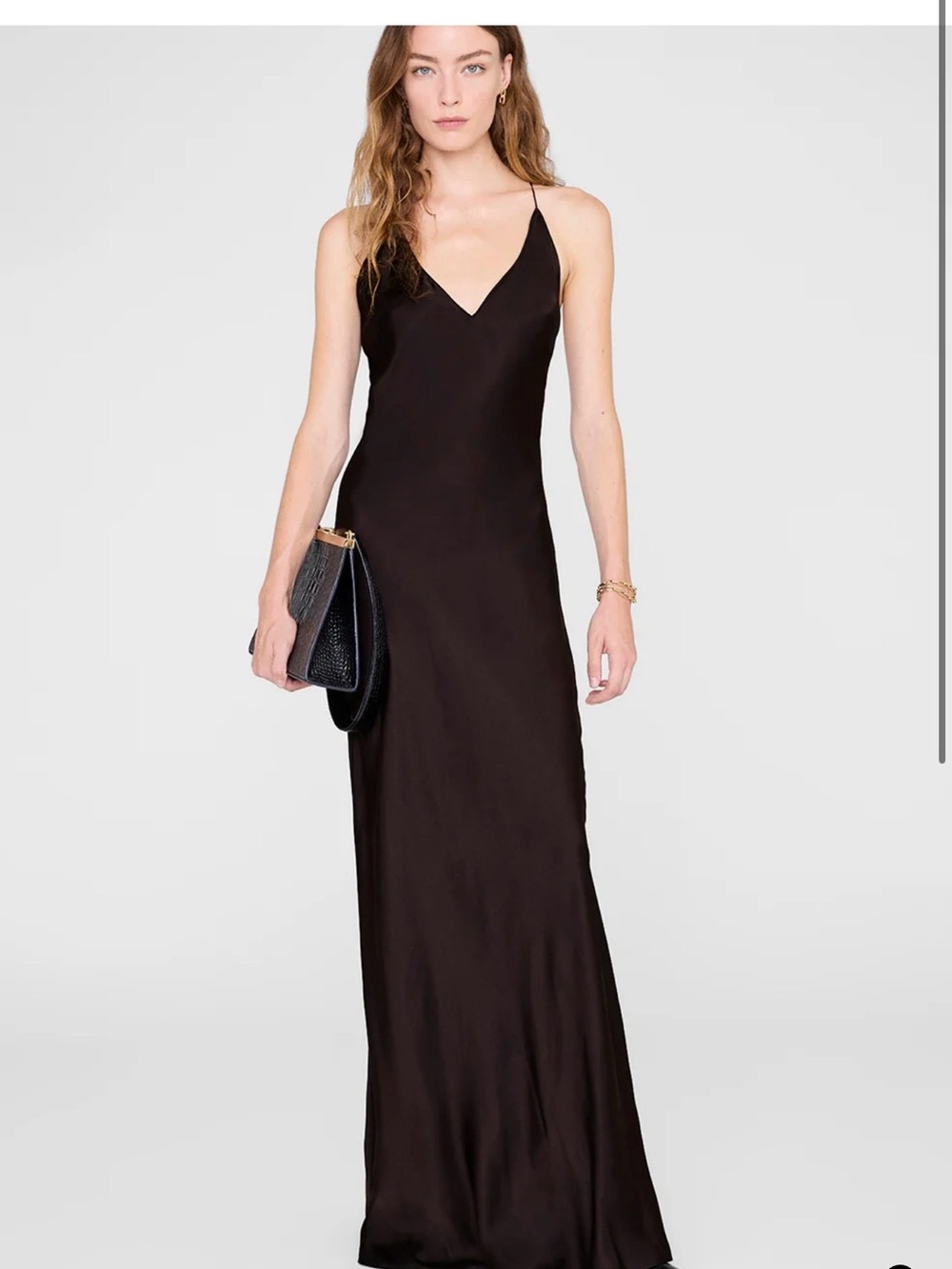Sleek brown V-Neck Slip Maxi Dress